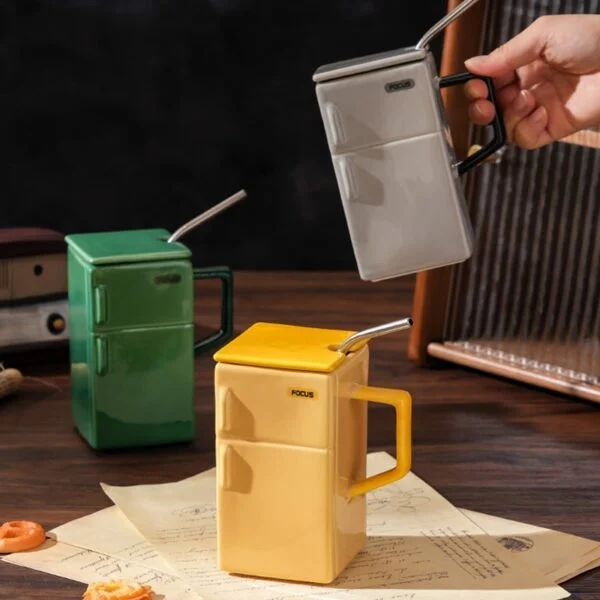 Creative Retro Refrigerator Lid Straw Ceramic Cup